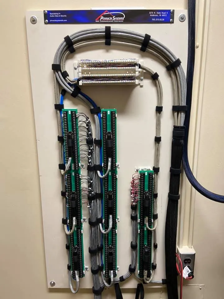 Dressed punch-down wiring panel with Pinnacle Systems label